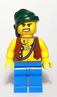 LEGO Minifigure-Pirate Vest and Anchor Tattoo, Blue Legs, Dark Green Bandana-Pirates / Pirates II-PI129-Creative Brick Builders